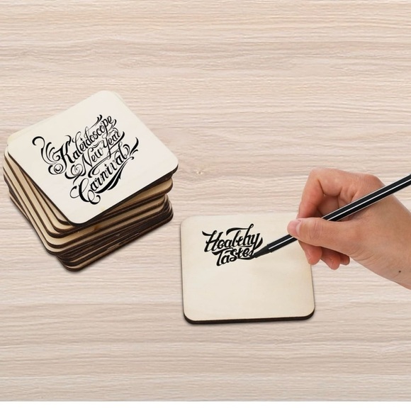 20 Pcs Unfinished Wood Squares Pieces, 4 x 4 Inch Thick Wood Coasters, Wooden - Picture 4 of 5